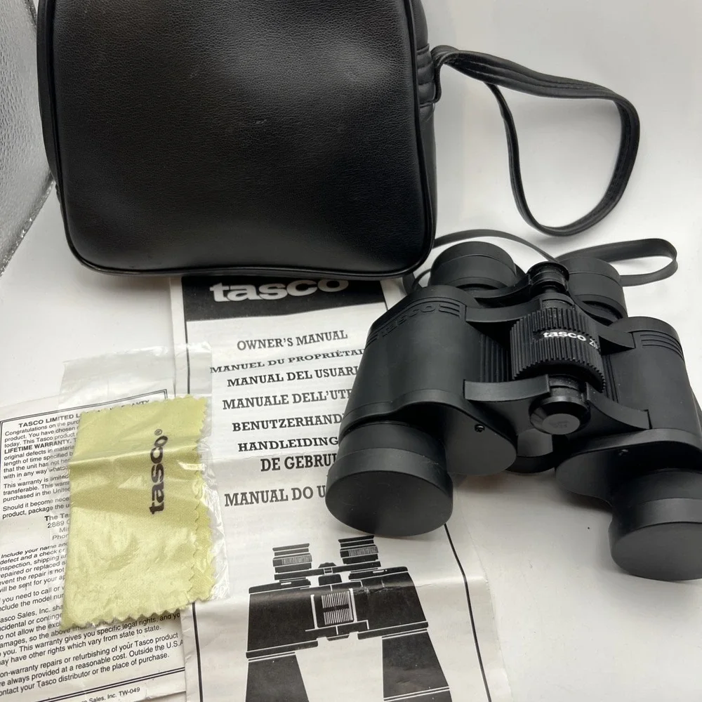Vintage Tasco 7x35mm Zip Focus Binoculars - Complete Set with Case & Manual